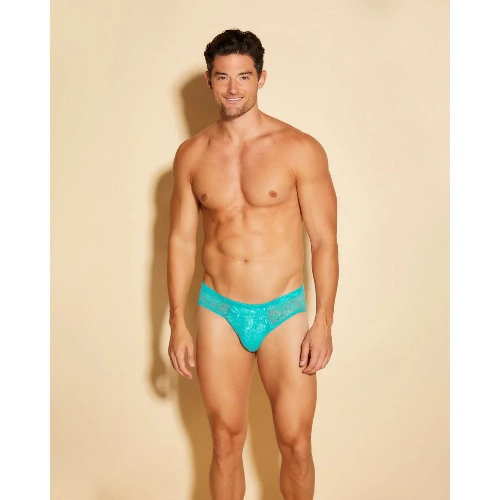 Cosabella Never‎ Say Never Mens Low Rise Brief Turquoise Floral Lace Teal